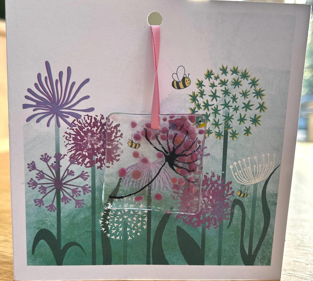 Floral greetings card with glass ornament