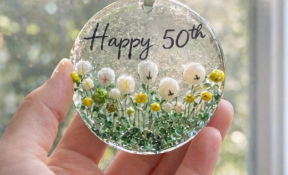 Personalised fused glass flower hanging, custom message glass keepsake, birthday, nanny, mum gift, handmade floral suncatcher