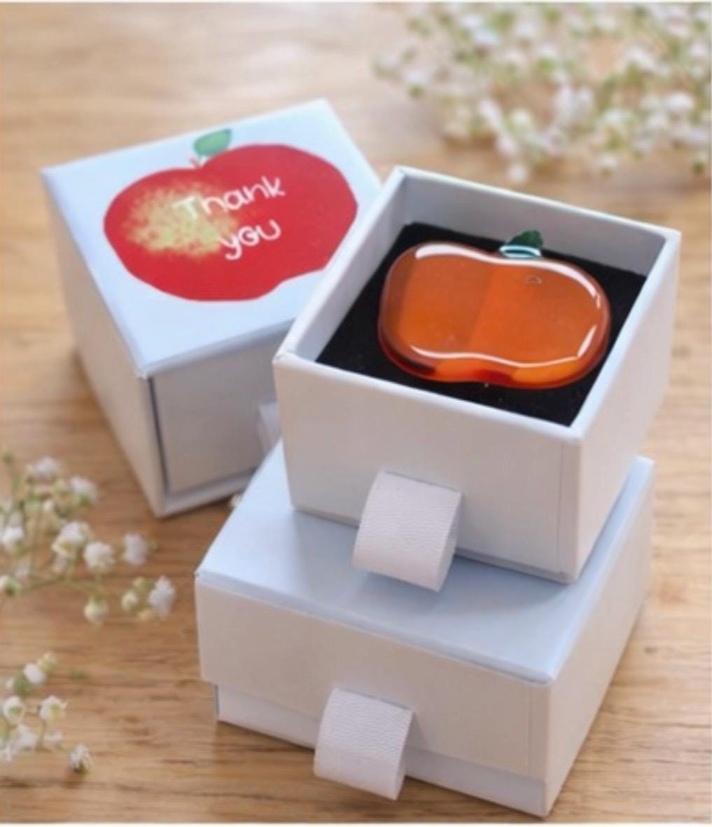 Teacher Assistant Thank you gift - Handmade fused glass apple keepsake - gift boxed end of term present