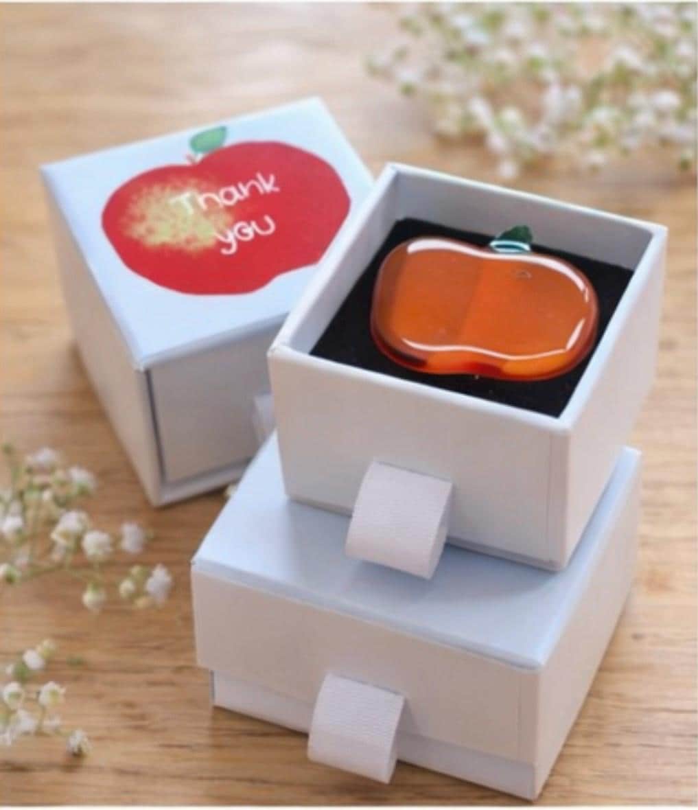 Nursery Teacher Thank you gift - Handmade fused glass apple keepsake - gift boxed end of term present