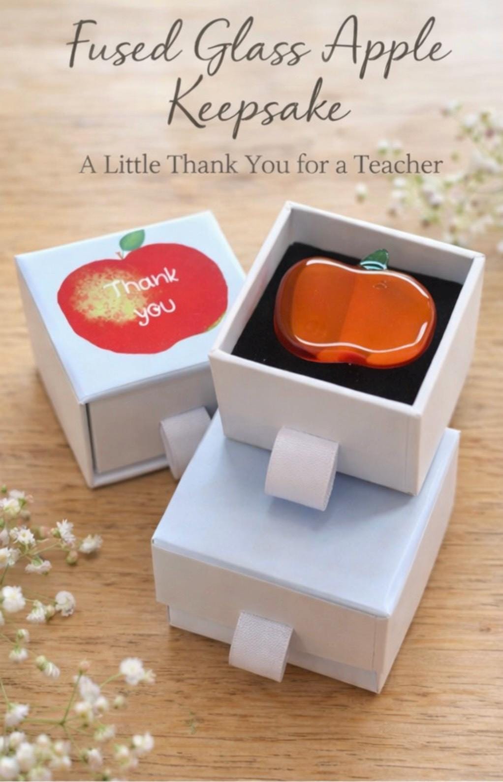 Teacher Thank you gift - Handmade fused glass apple keepsake - gift boxed end of term present