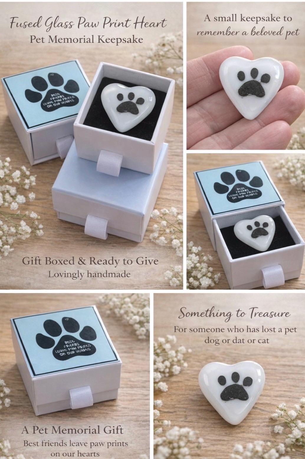 Fused Glass Paw Print Heart – Gift Boxed Keepsake.