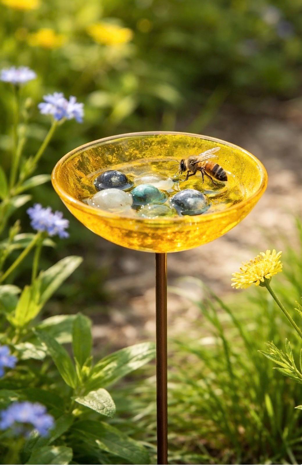 Handmade fused glass bee bath