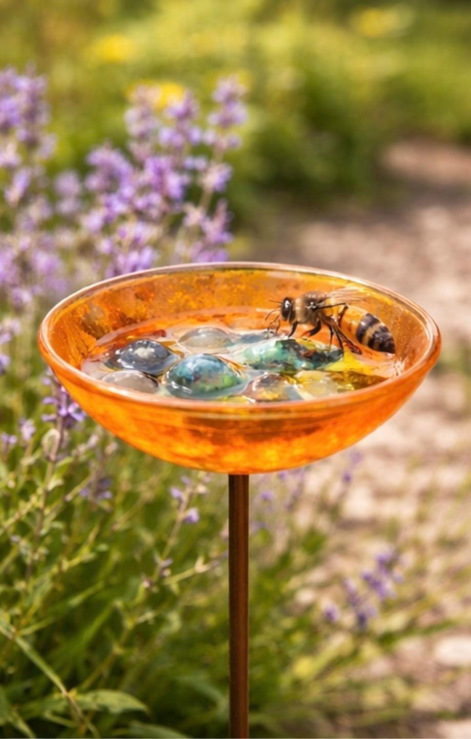 Handmade fused glass bee bath