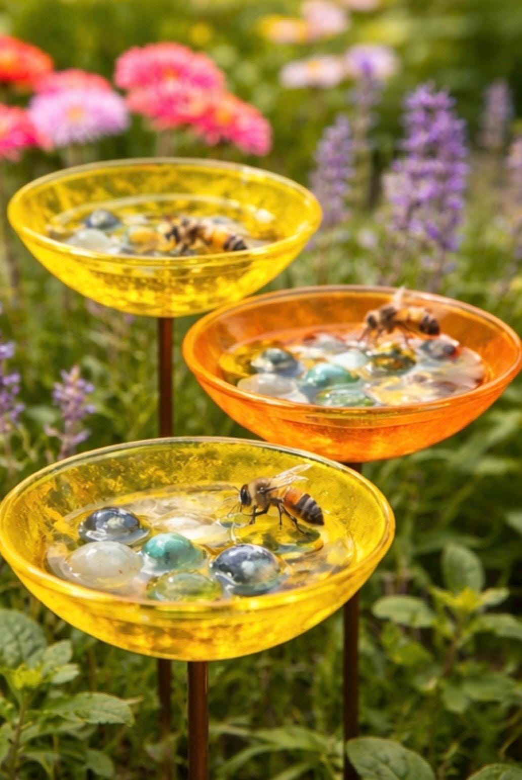 Handmade fused glass bee bath