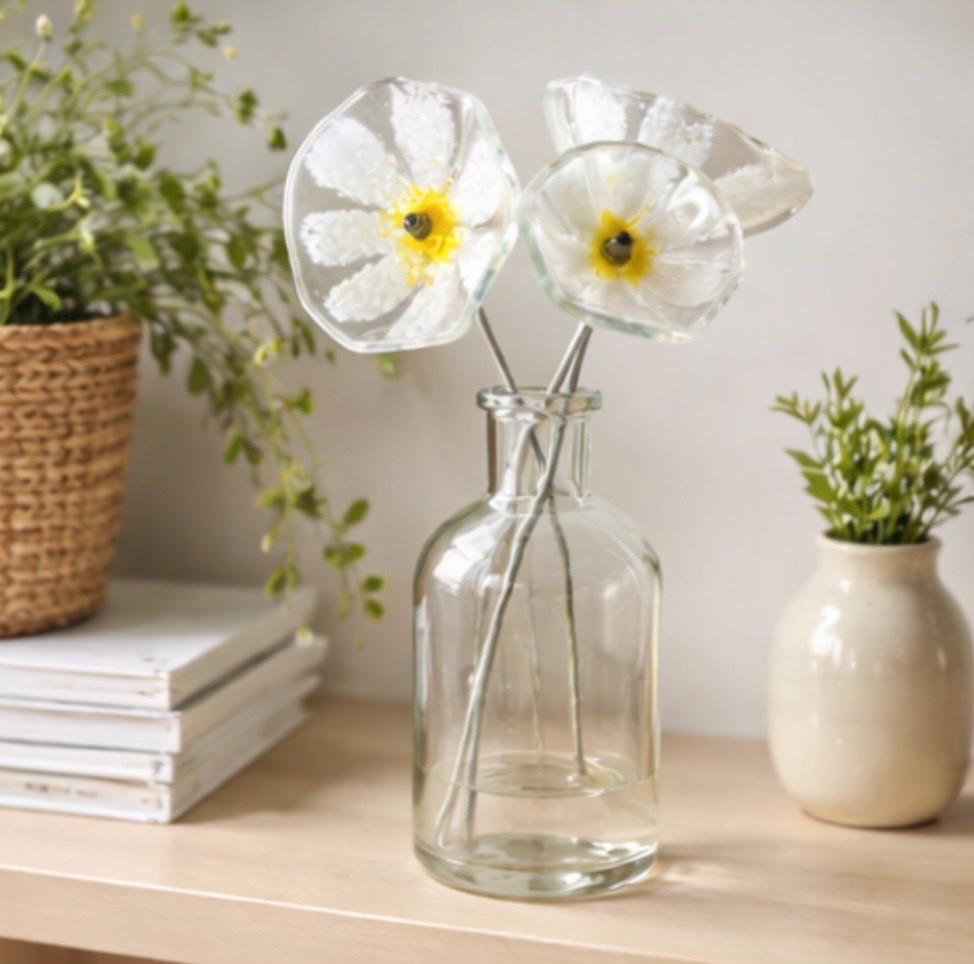 Handmade fused glass daisies