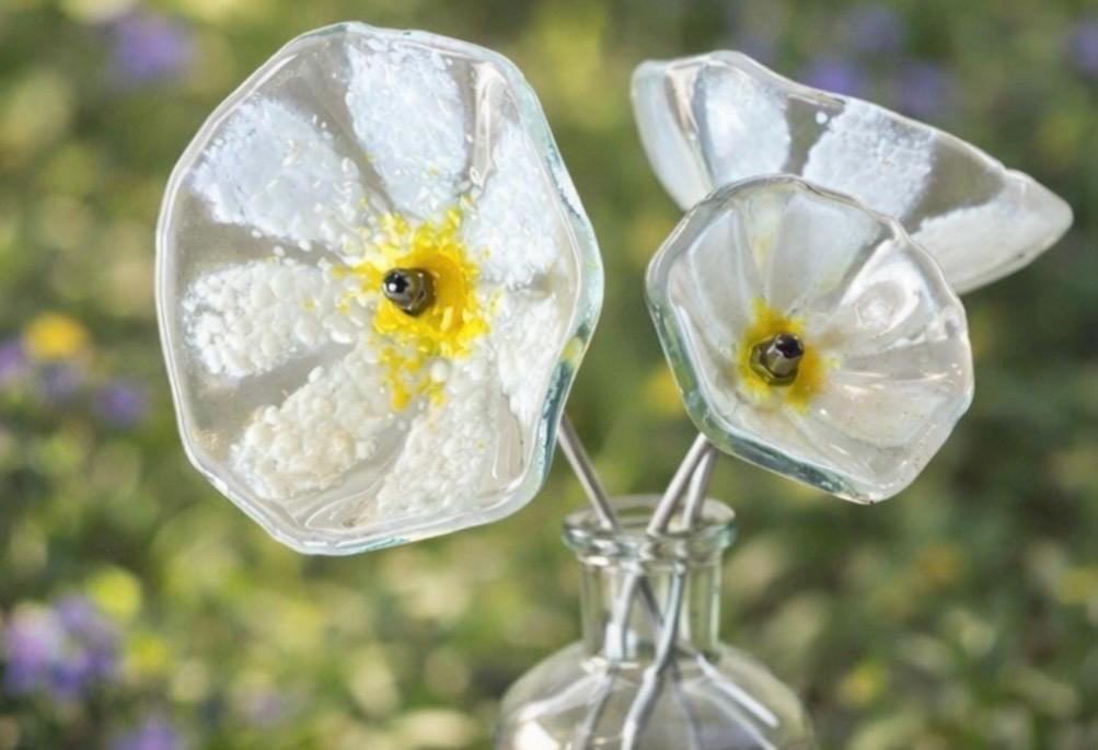 Handmade fused glass daisies