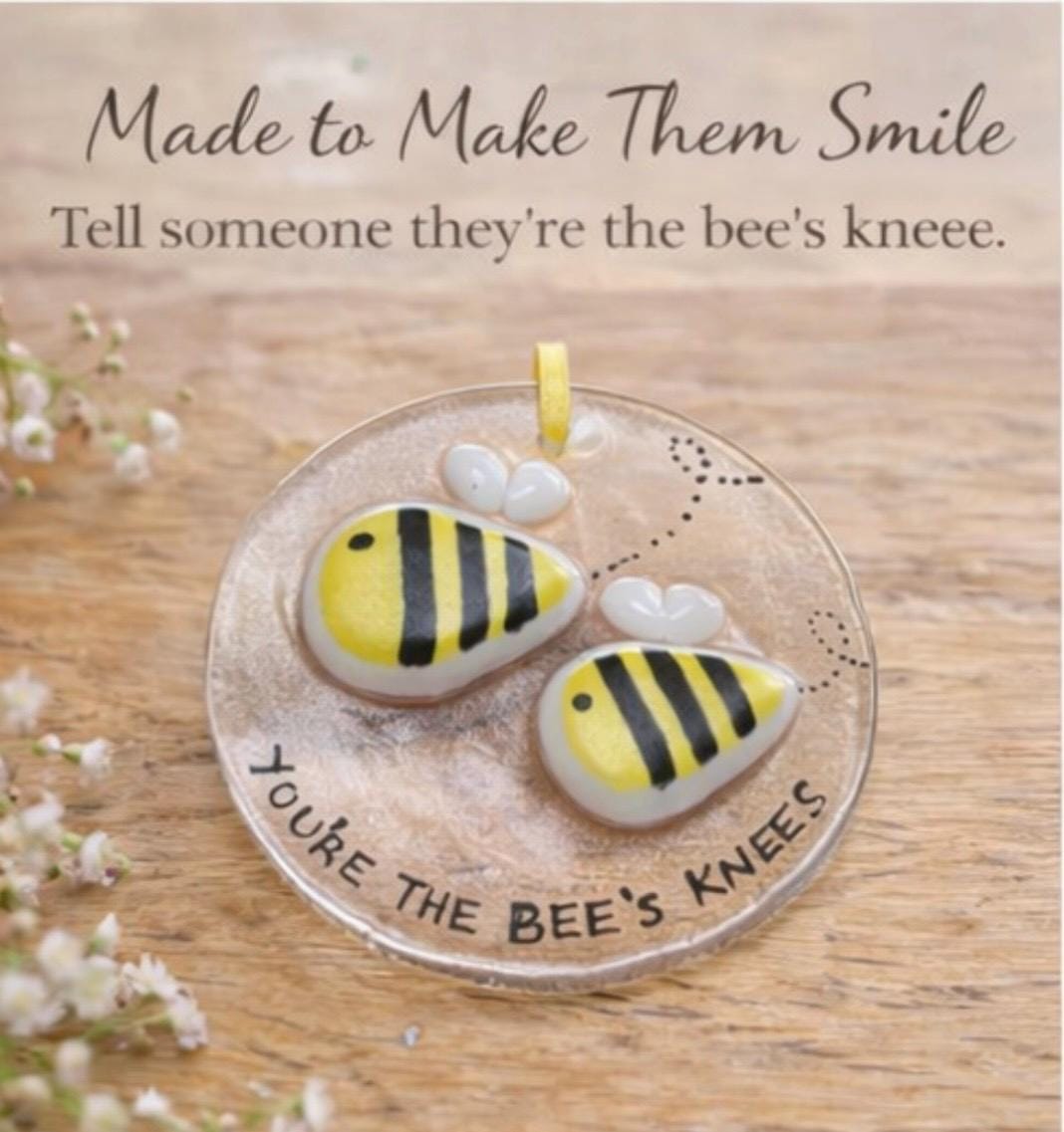 Fused Glass “You’re the bees knees” Bee Suncatcher – Handmade Gift