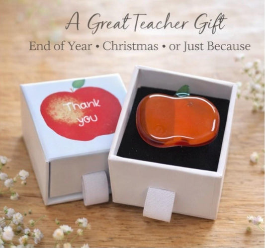 Teacher Thank you gift - Handmade fused glass apple keepsake - gift boxed end of term present