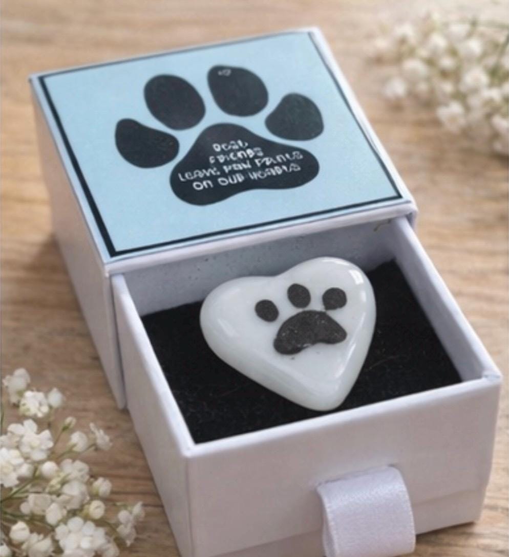Fused Glass Paw Print Heart – Gift Boxed Keepsake.