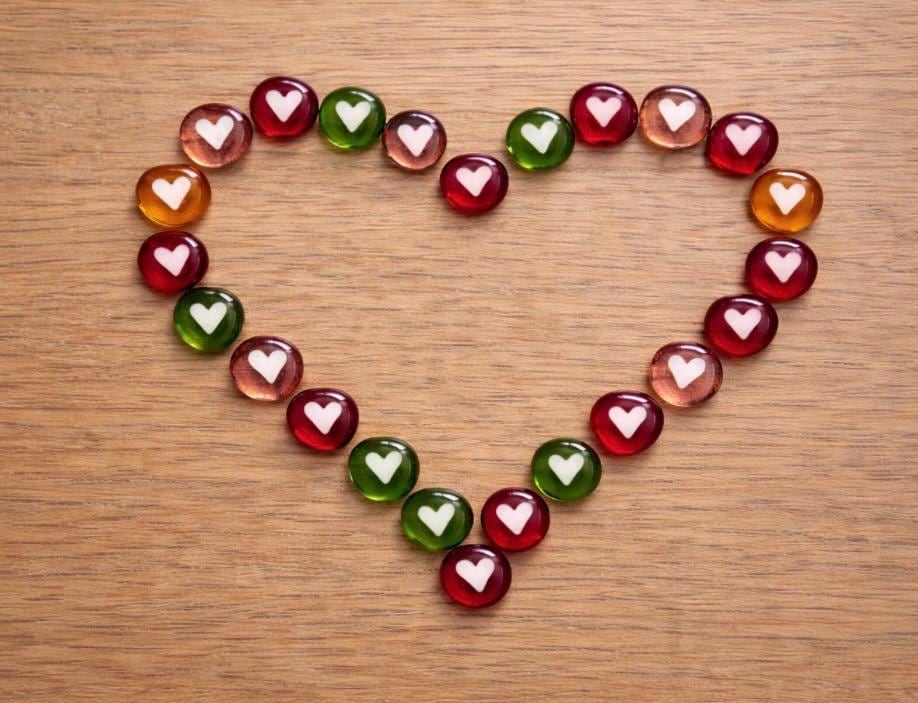 Hugs & Kisses gift, handmade fused glass hearts token in a tin, thinking of you keepsake
