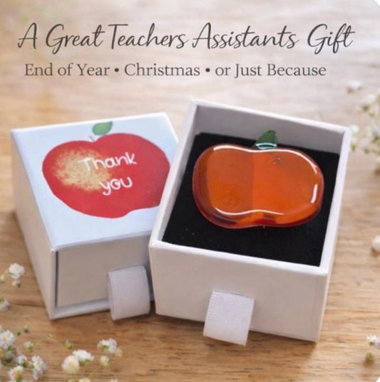 Teacher Assistant Thank you gift - Handmade fused glass apple keepsake - gift boxed end of term present