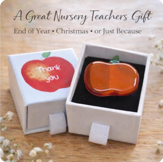 Nursery Teacher Thank you gift - Handmade fused glass apple keepsake - gift boxed end of term present