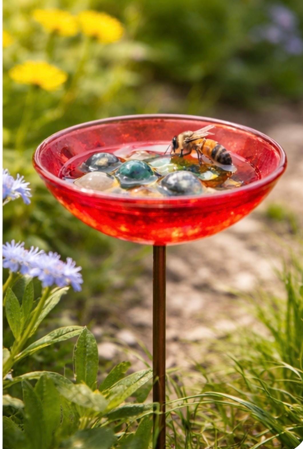 Handmade fused glass bee bath