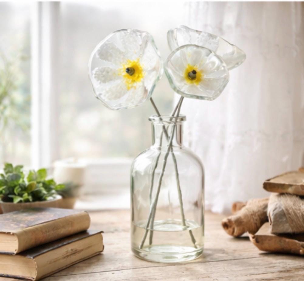 Handmade fused glass daisies