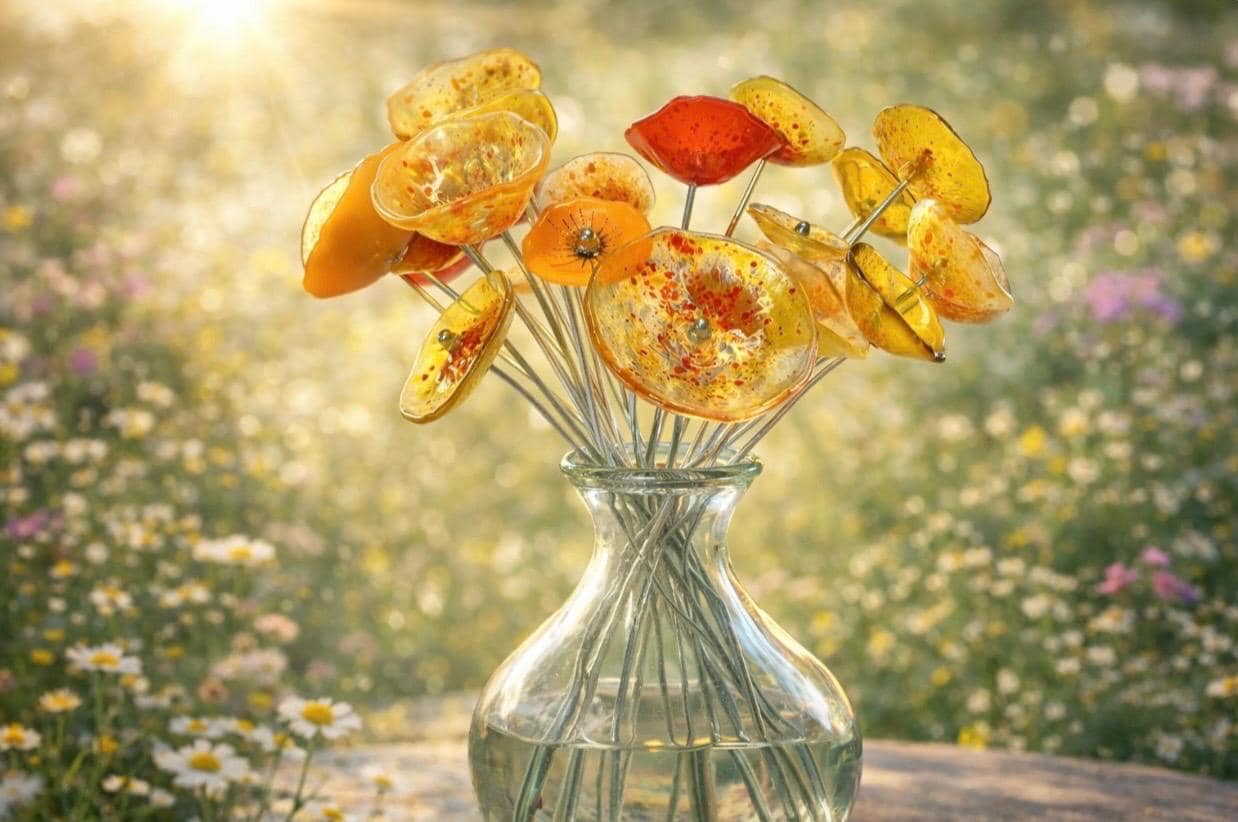 Handmade Fused Glass Flower Bouquet - US Tariffs included