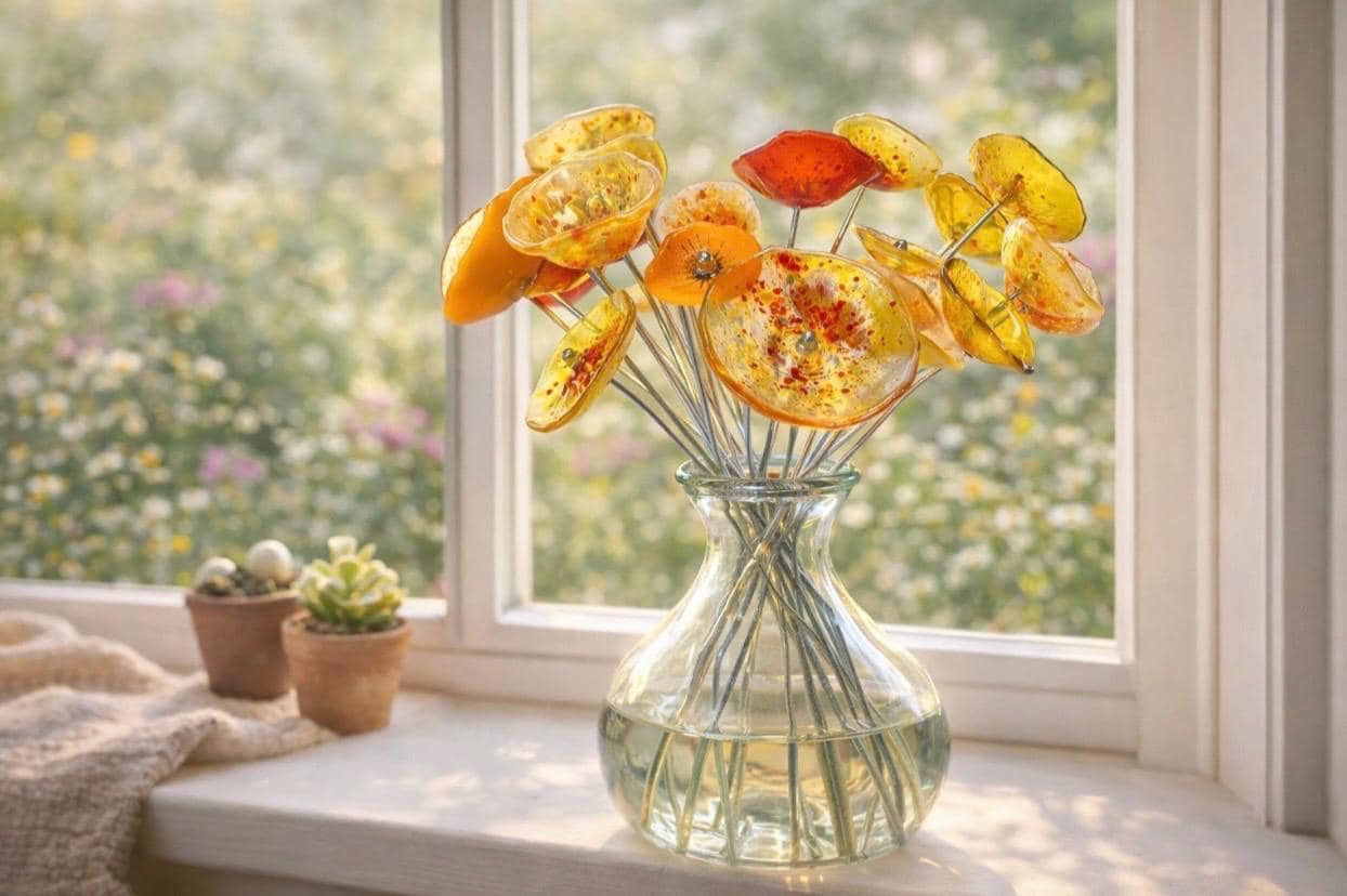 Handmade Fused Glass Flower Bouquet - US Tariffs included