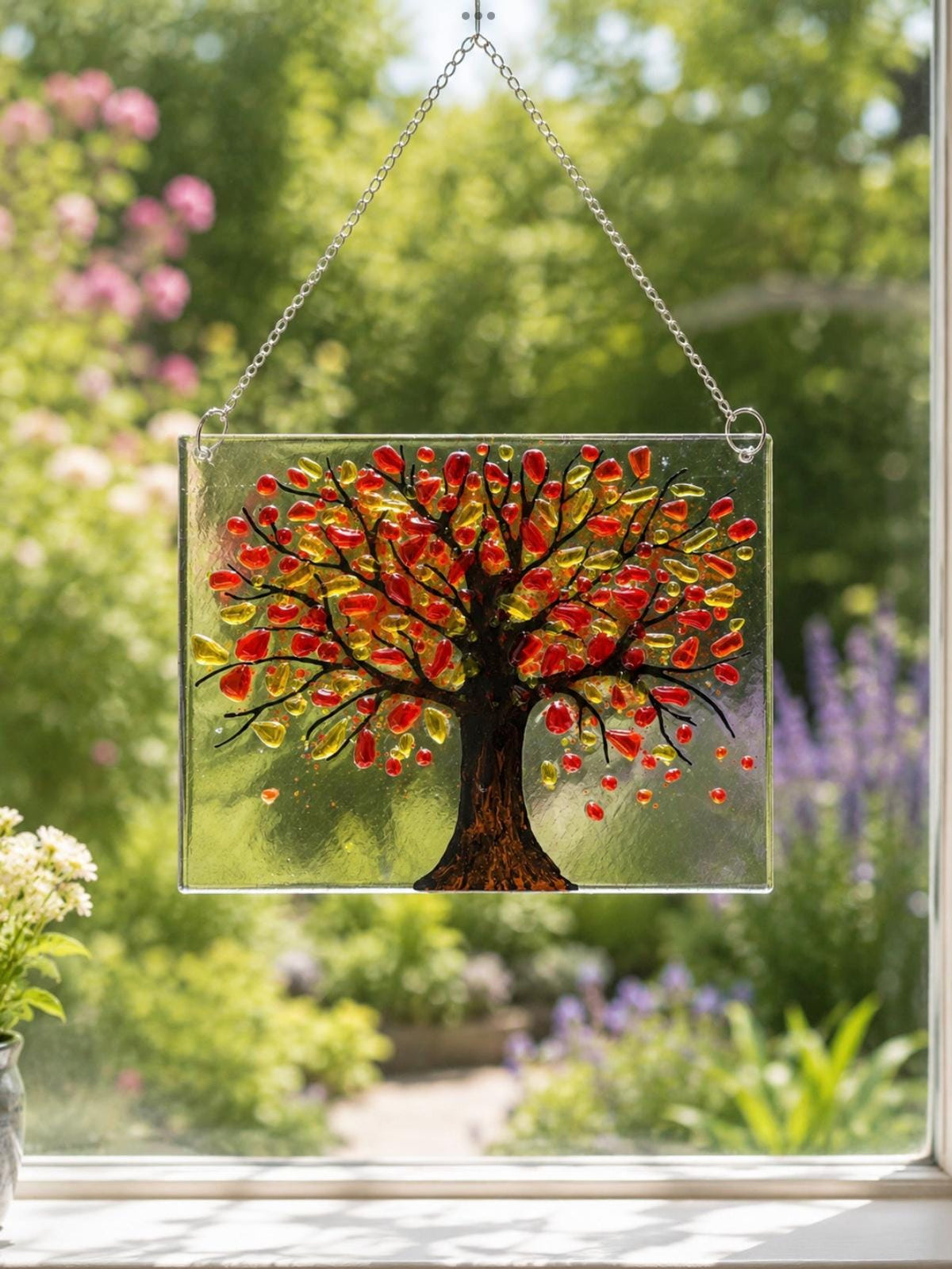 Fused glass autumn tree