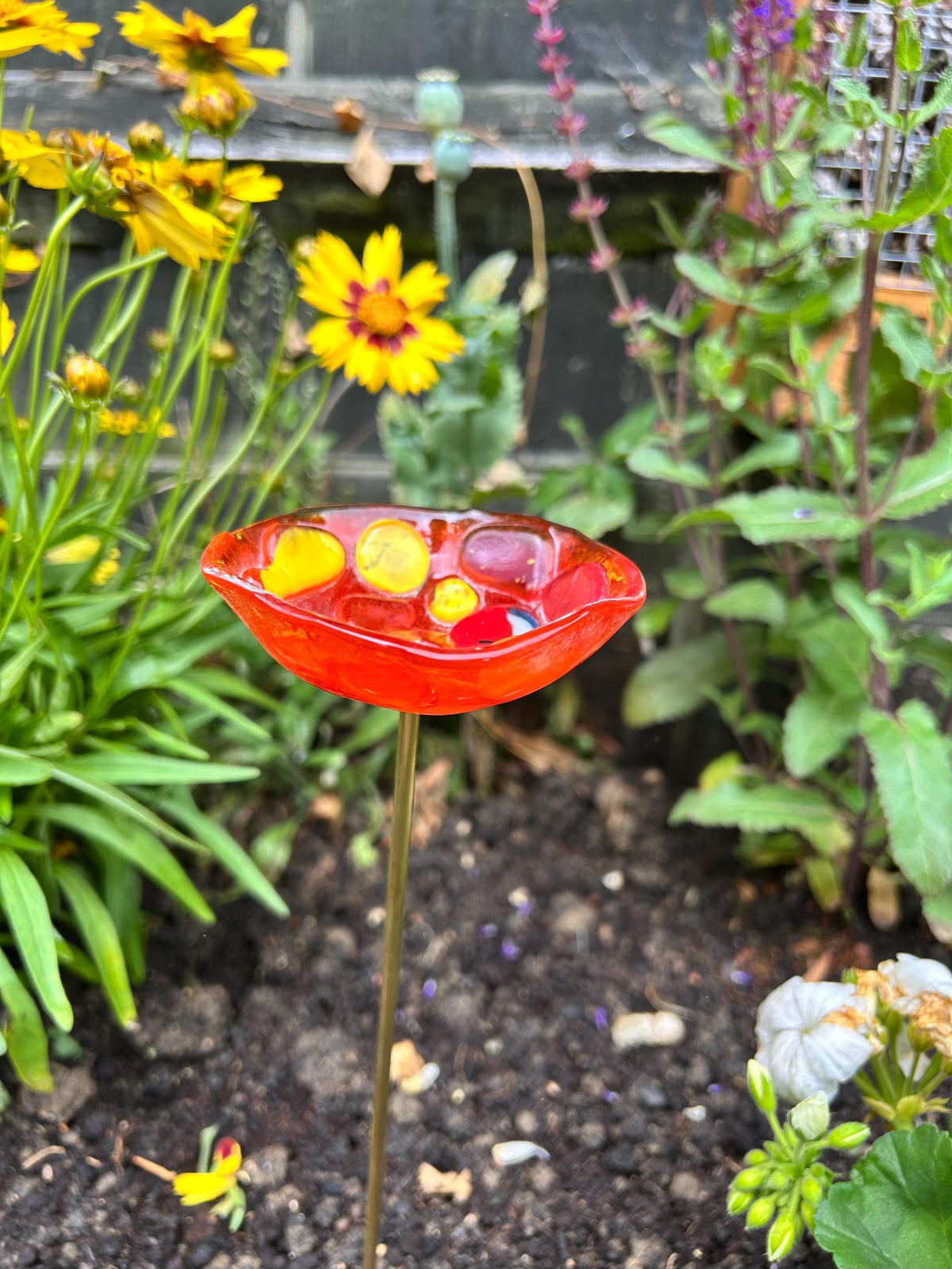 Handmade fused glass bee bath