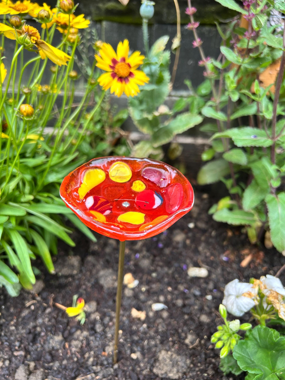 Handmade fused glass bee bath