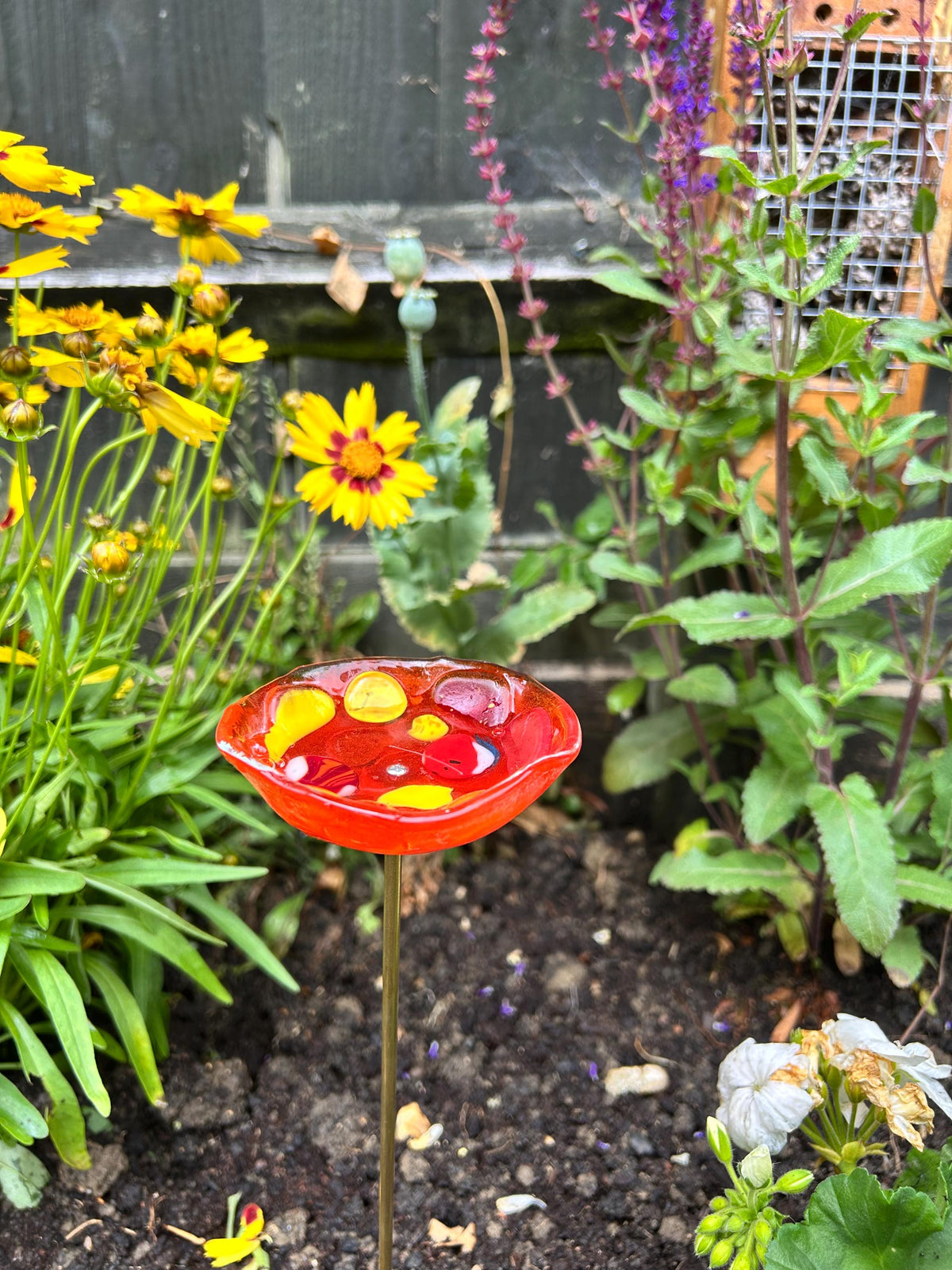 Handmade fused glass bee bath