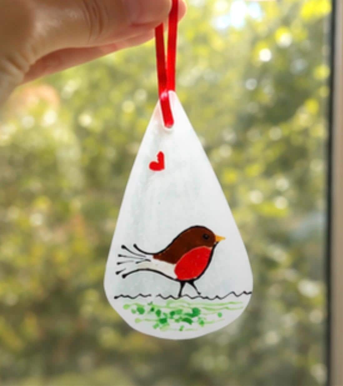 Handmade Fused Glass Robin Hanging Decoration