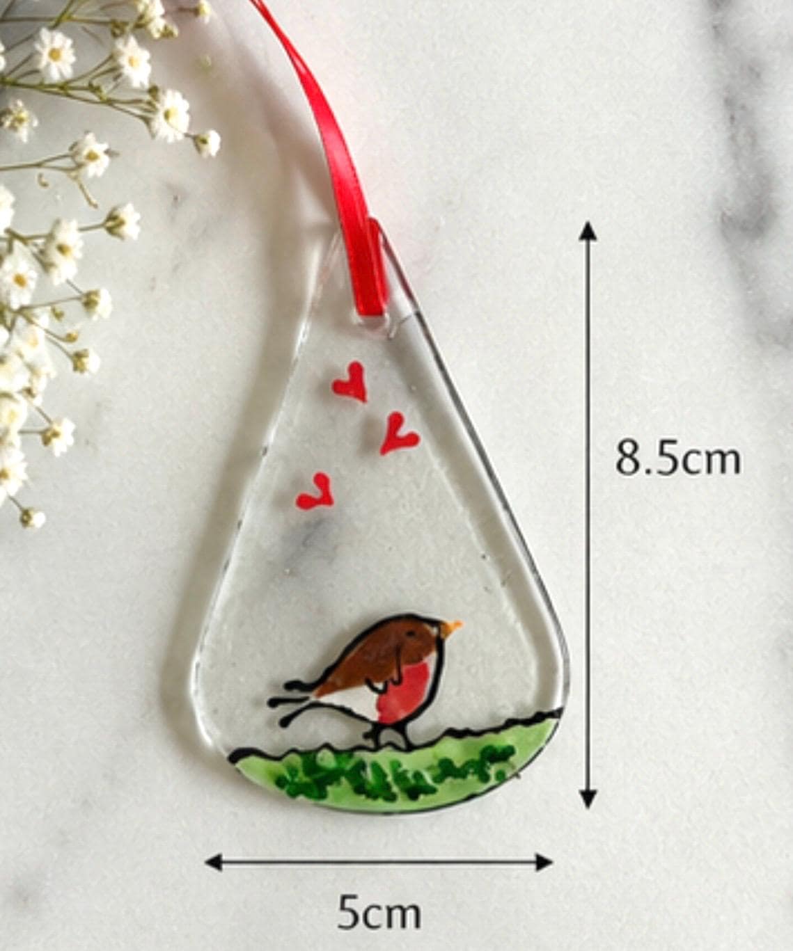 Handmade Fused Glass Robin Hanging Decoration