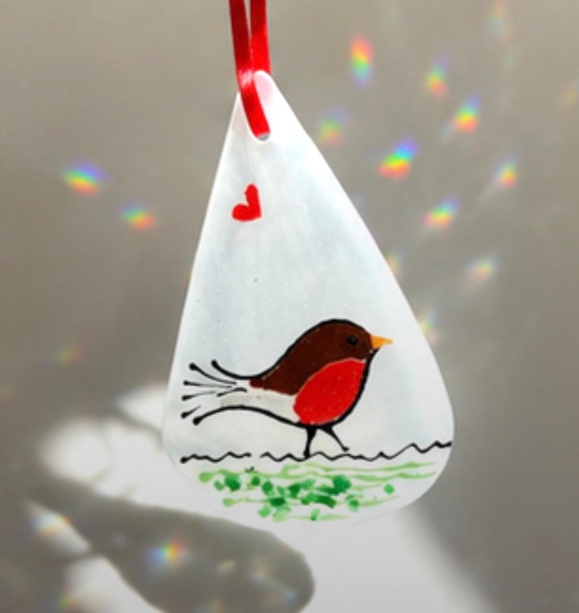 Handmade Fused Glass Robin Hanging Decoration