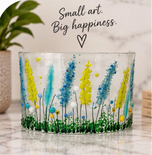 Handmade fused glass floral curve