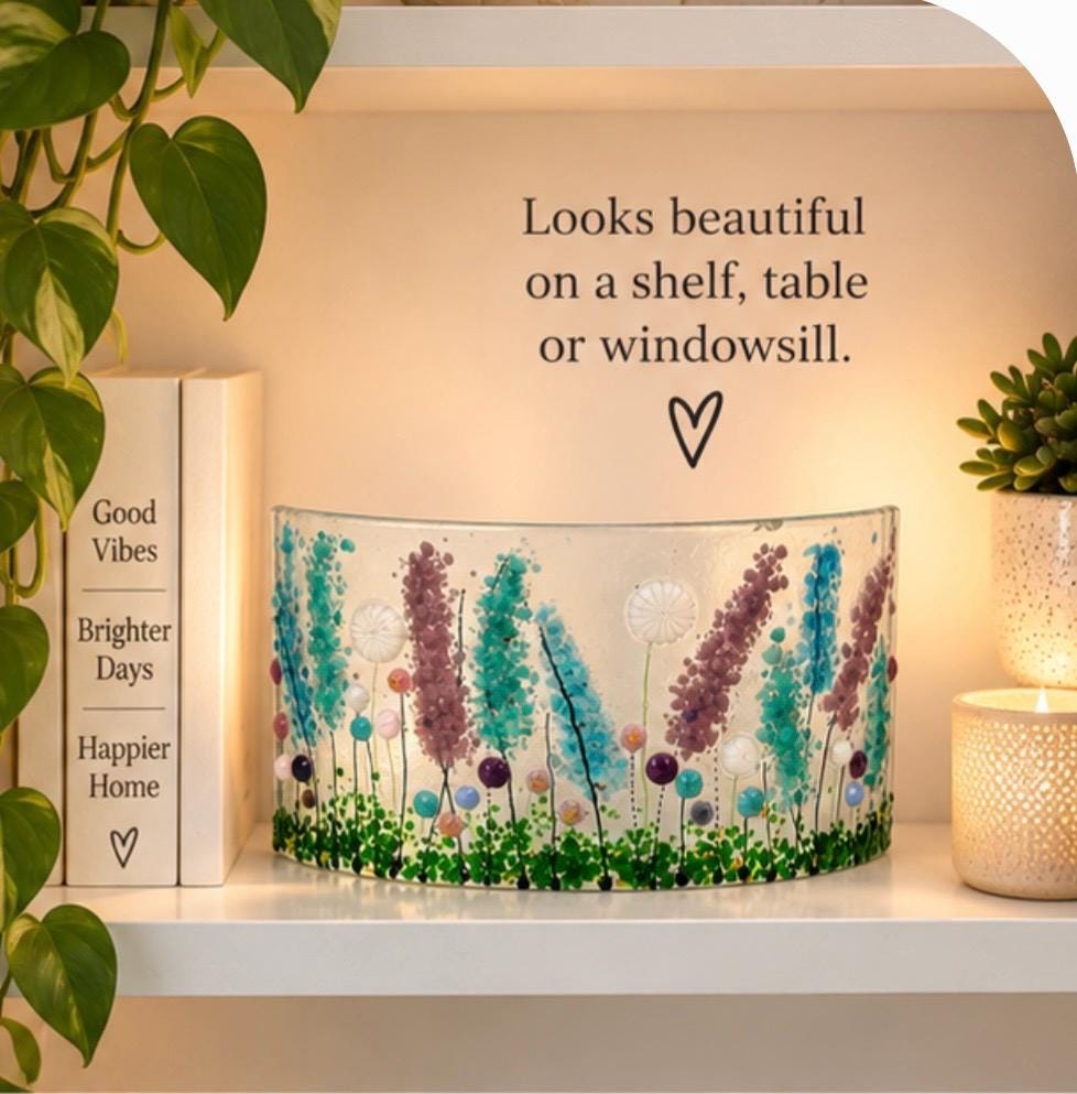 Handmade fused glass floral curve