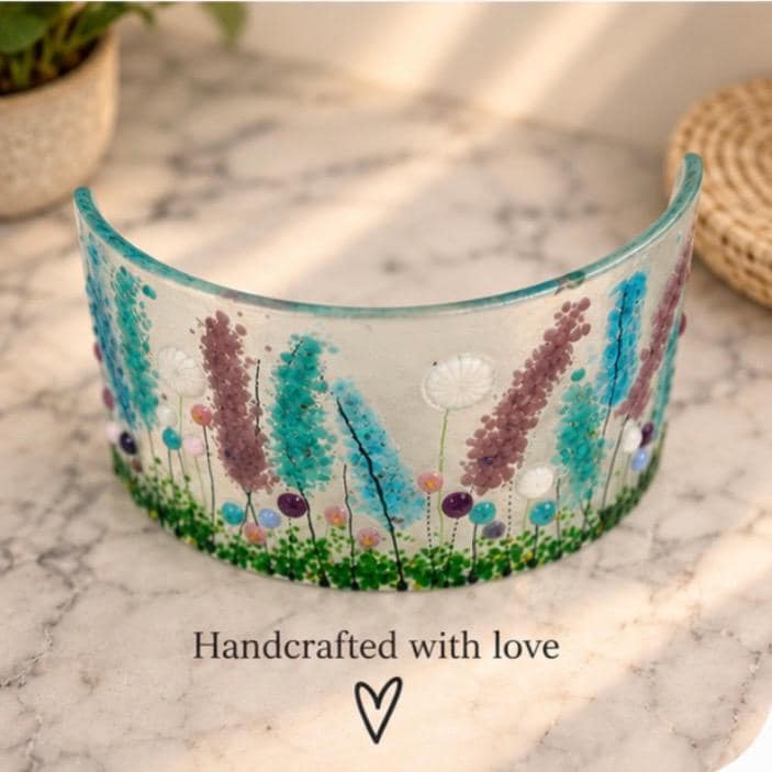 Handmade fused glass floral curve