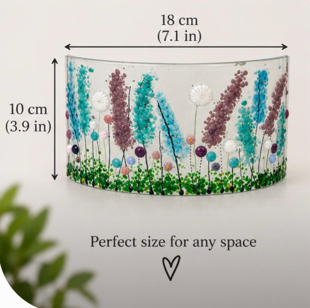 Handmade fused glass floral curve