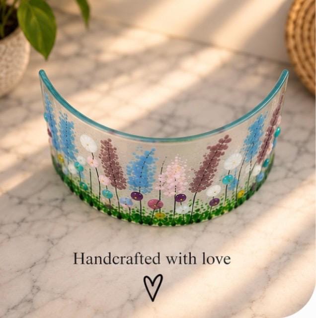 Handmade fused glass floral curve