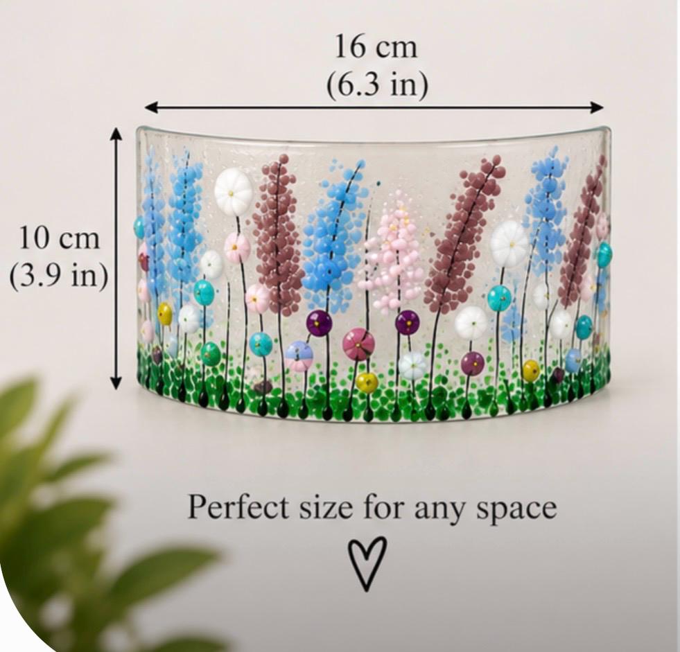 Handmade fused glass floral curve