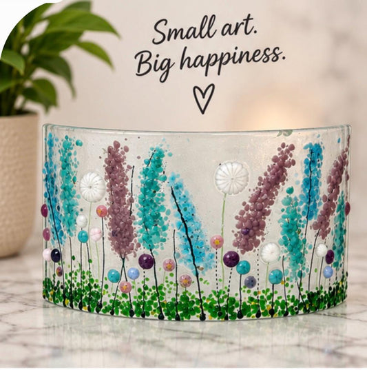 Handmade fused glass floral curve