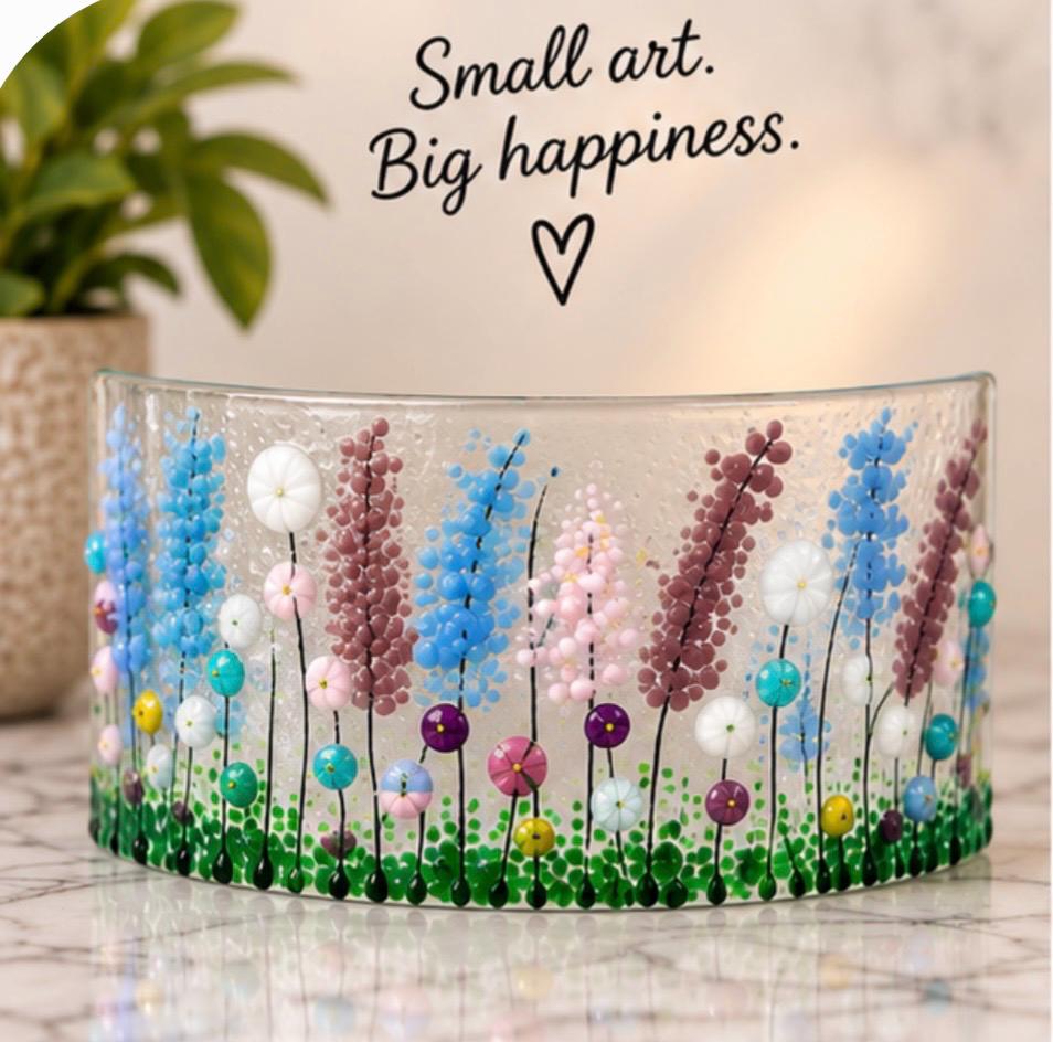 Handmade fused glass floral curve