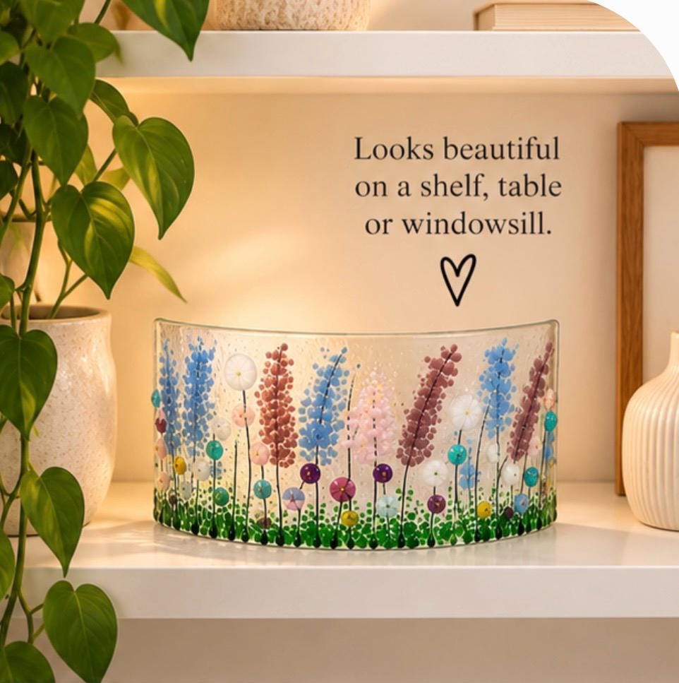 Handmade fused glass floral curve
